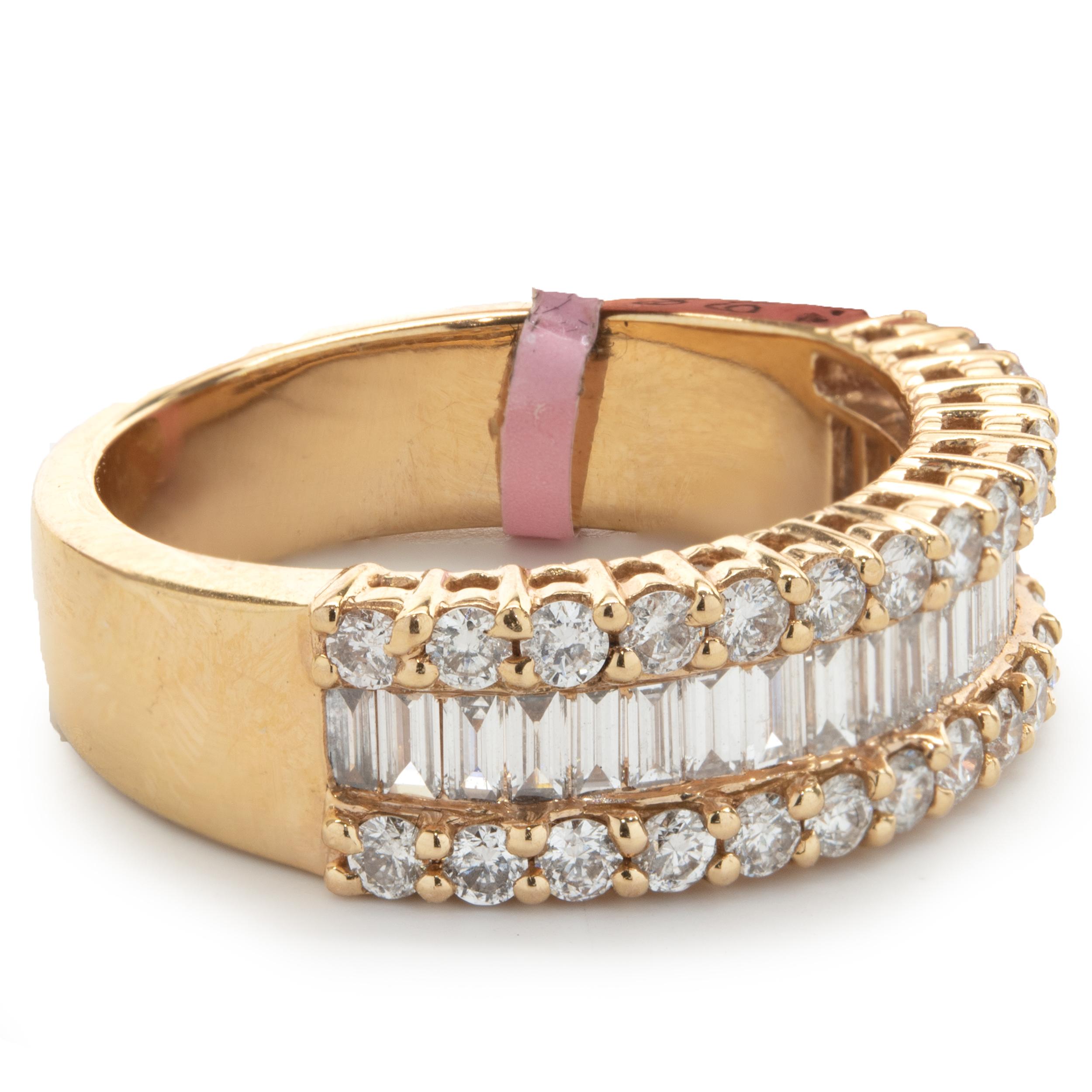 Round Cut 18 Karat Rose Gold Round and Baguette Diamond Band For Sale