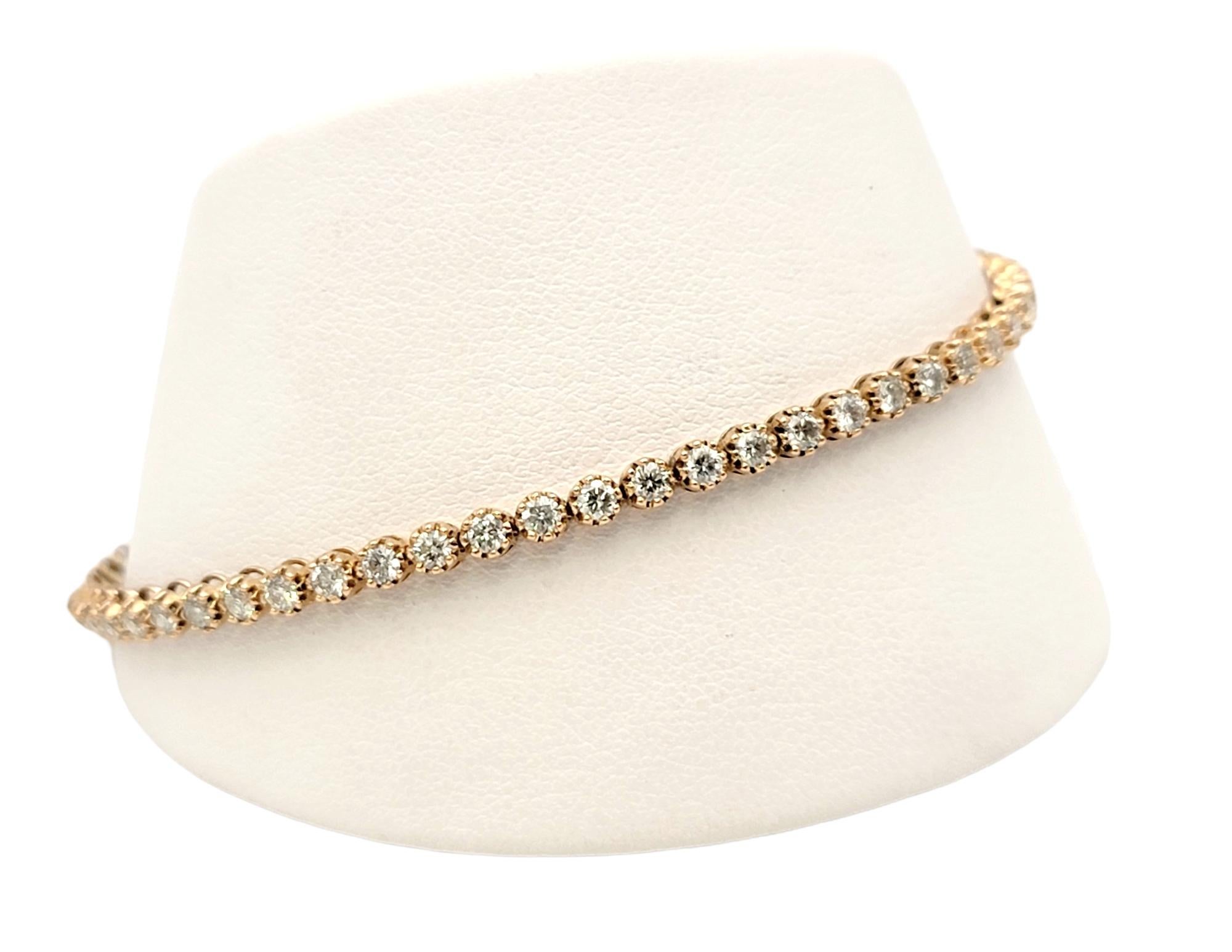 18 Karat Rose Gold Round Brilliant Diamond Tennis Bracelet 2.38 Carats Total For Sale 4