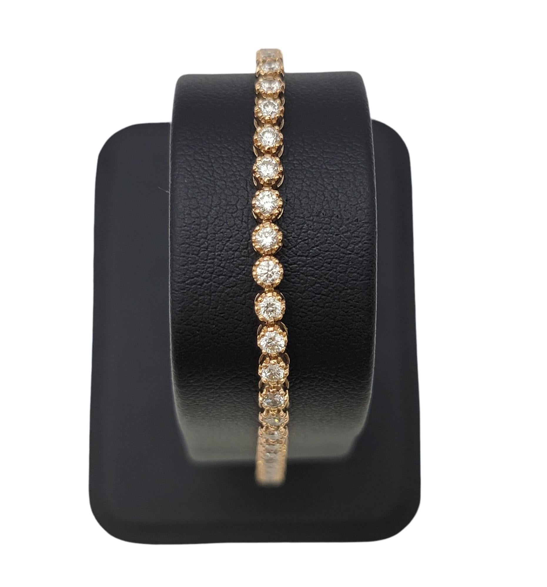 18 Karat Rose Gold Round Brilliant Diamond Tennis Bracelet 2.38 Carats Total  For Sale 6