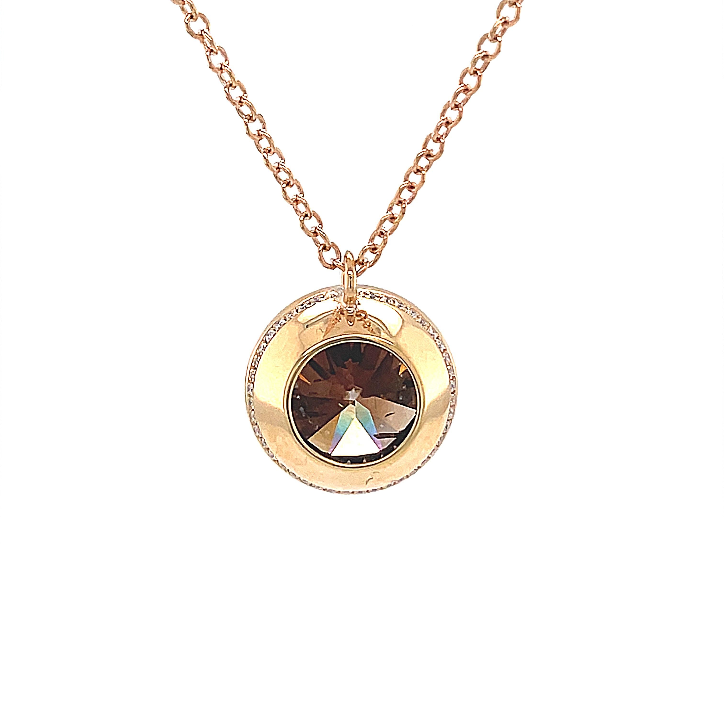 18 Karat Rose Gold Round Brown Diamond Pendant For Sale 4