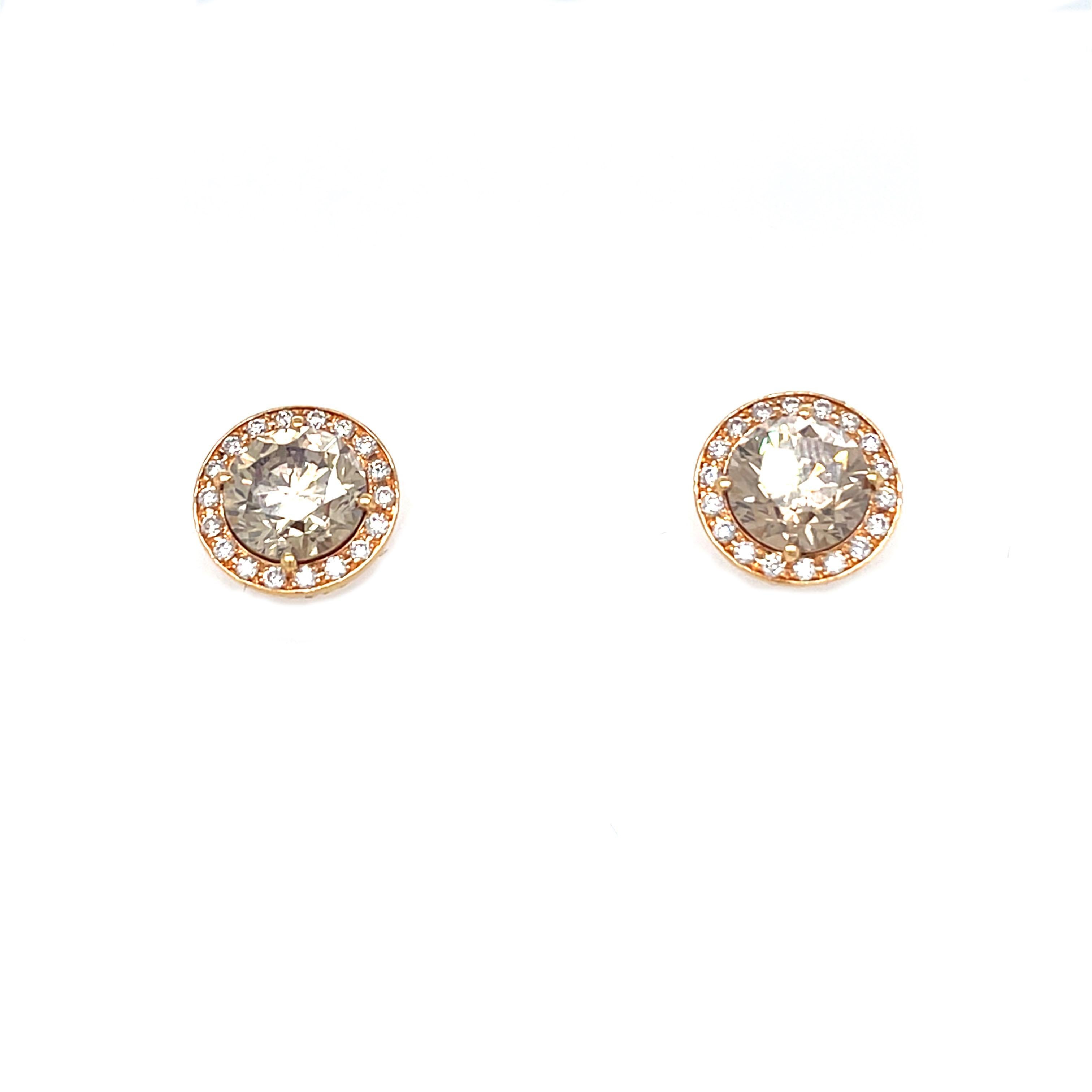 18 Karat Rose Gold Round Brown Stud Earrings In New Condition For Sale In Monte-Carlo, MC