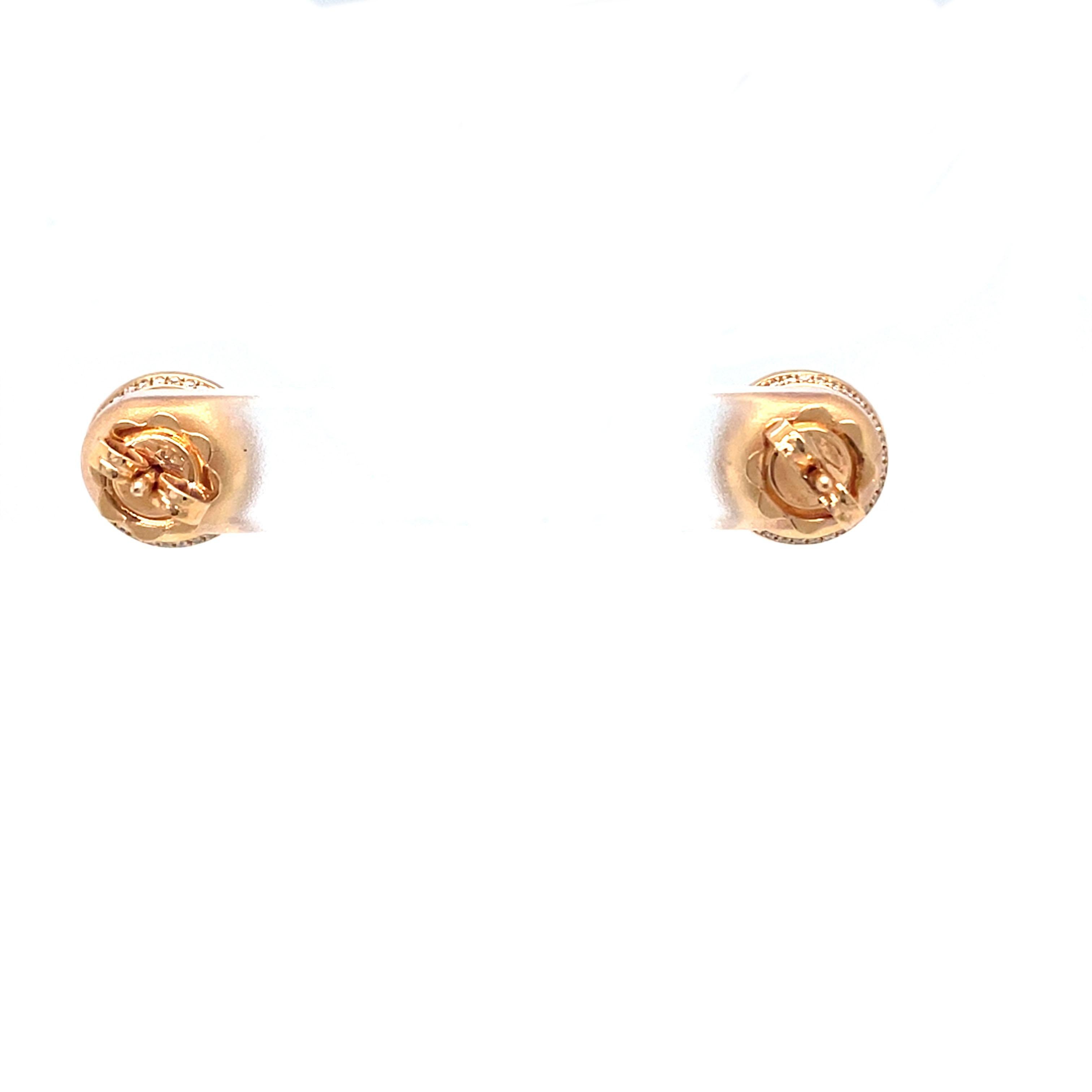 18 Karat Rose Gold Round Brown Stud Earrings For Sale 2