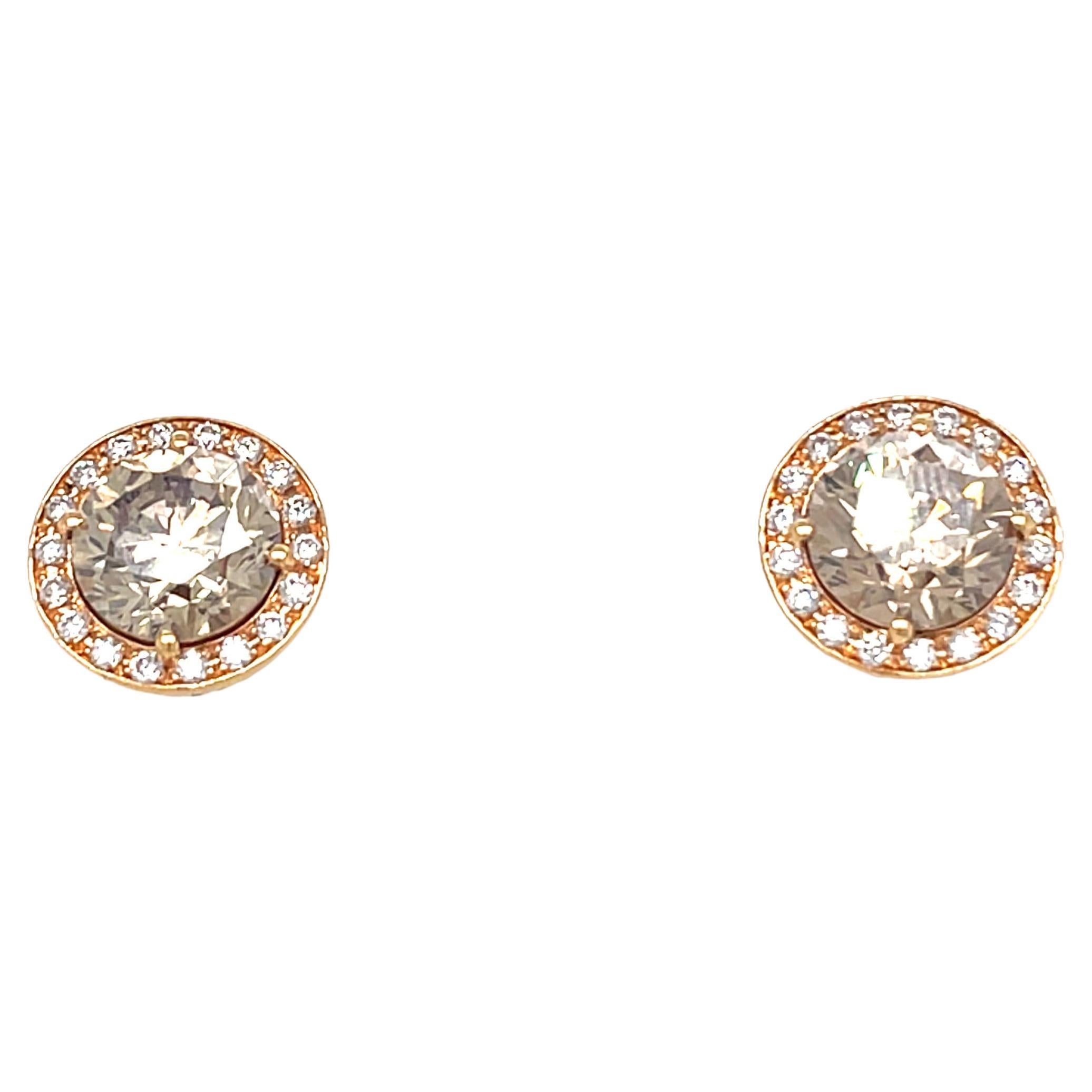 18 Karat Rose Gold Round Brown Stud Earrings