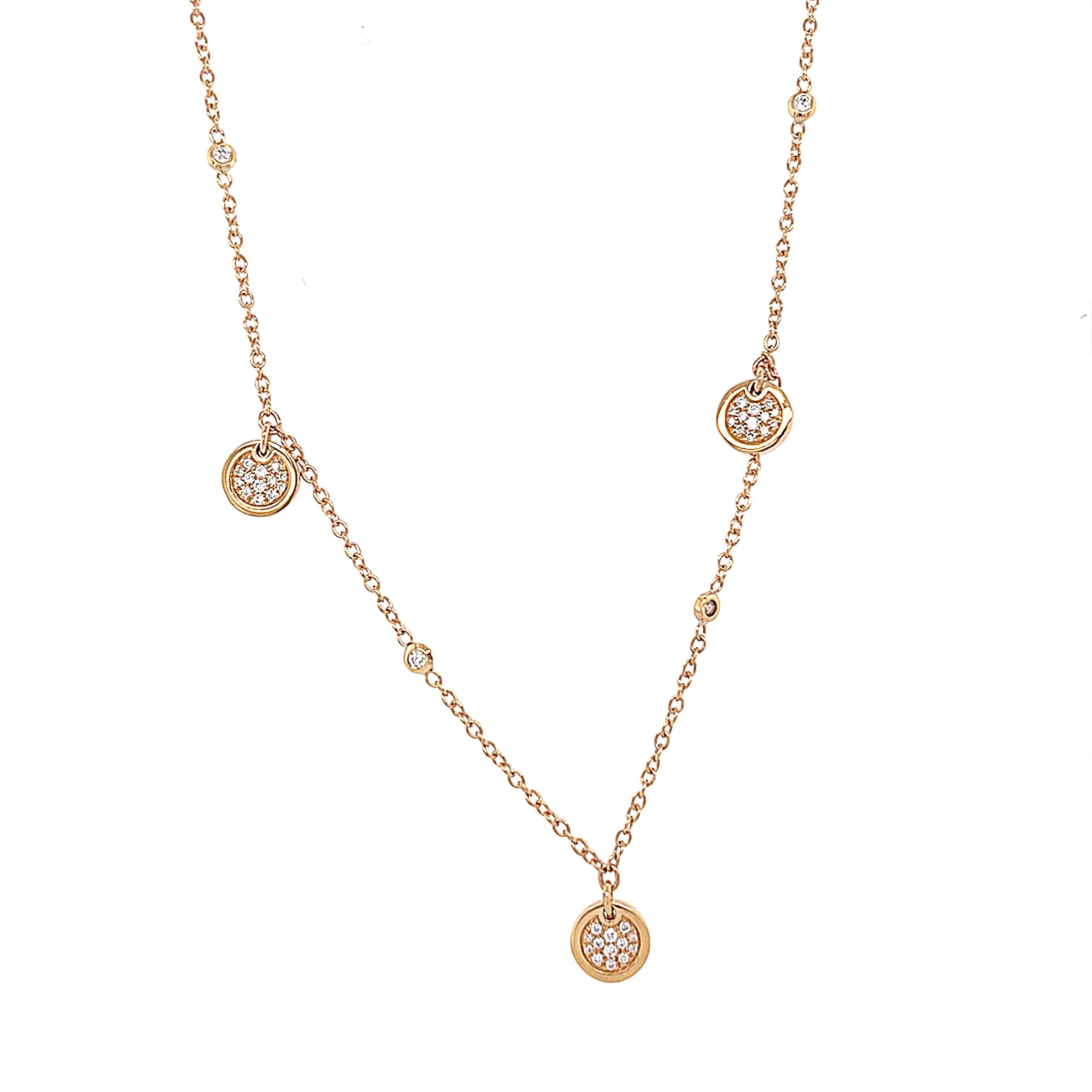 Round Cut 18 Karat Rose Gold Round Multi Charm Diamond Necklace For Sale