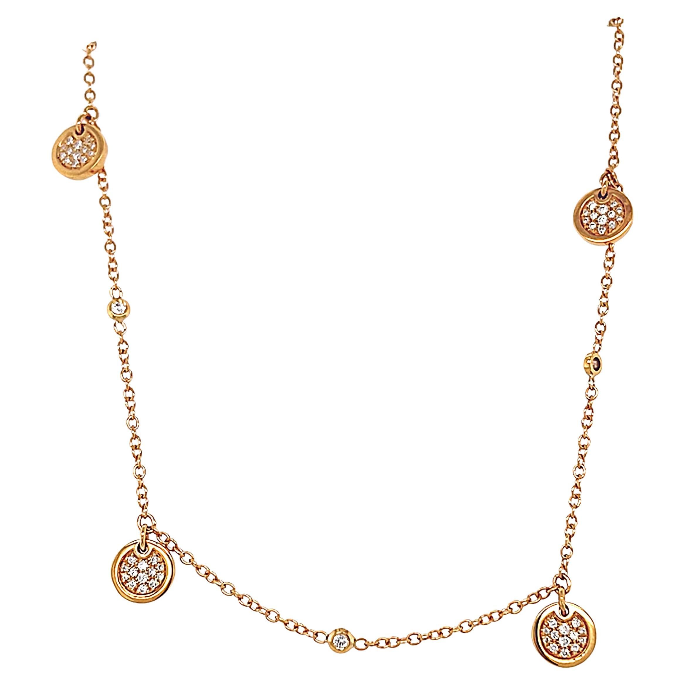 18 Karat Rose Gold Round Multi Charm Diamond Necklace For Sale
