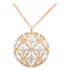 18 Karat Rose Gold Round Openwork Pendent with Diamonds Made in Italy
