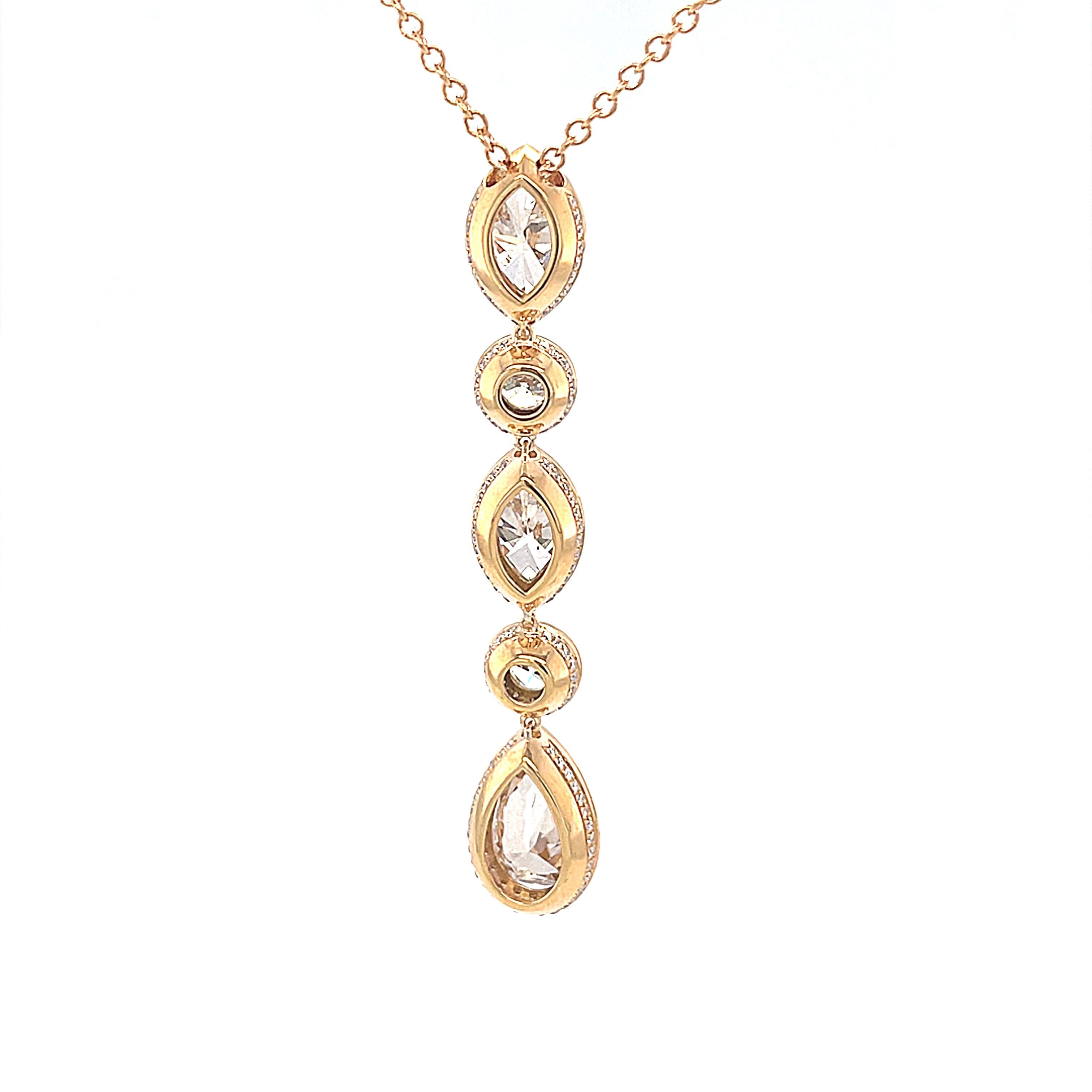 18 Karat Rose Gold Round Pear Marquise Diamond Pendant For Sale 4