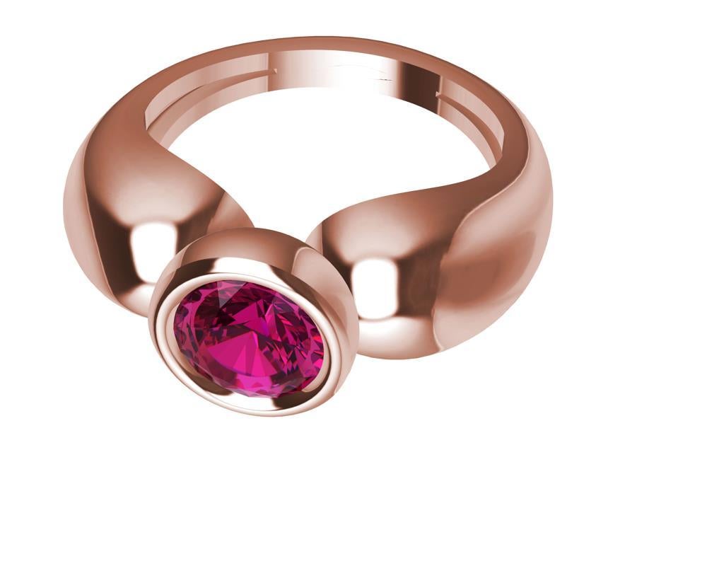 For Sale:  18 Karat Rose Gold Round Pink Sapphire 1.09 Carat Teardrop Sculpture Ring 5