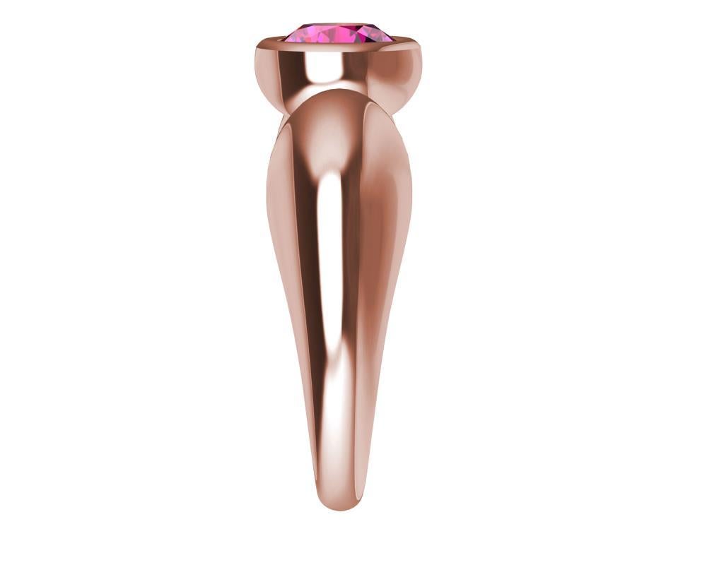 For Sale:  18 Karat Rose Gold Round Pink Sapphire 1.09 Carat Teardrop Sculpture Ring 6