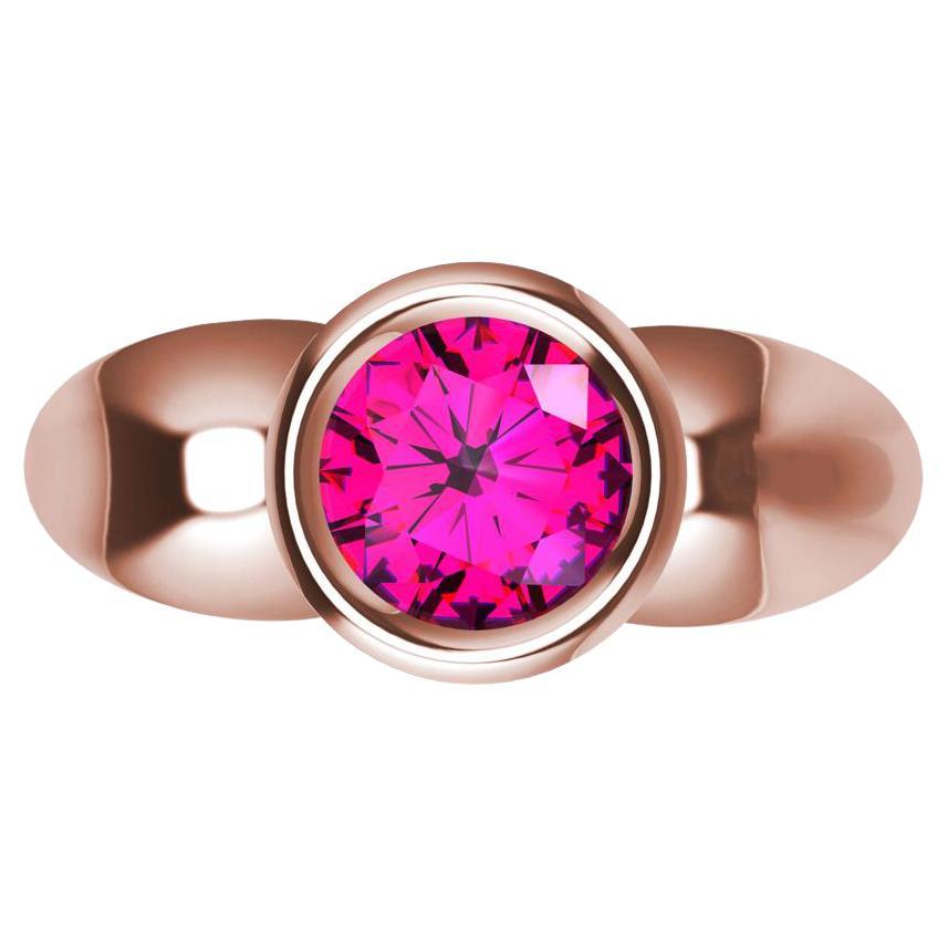For Sale:  18 Karat Rose Gold Round Pink Sapphire 1.09 Carat Teardrop Sculpture Ring