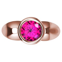 18 Karat Rose Gold Round Pink Sapphire 1.09 Carat Teardrop Sculpture Ring
