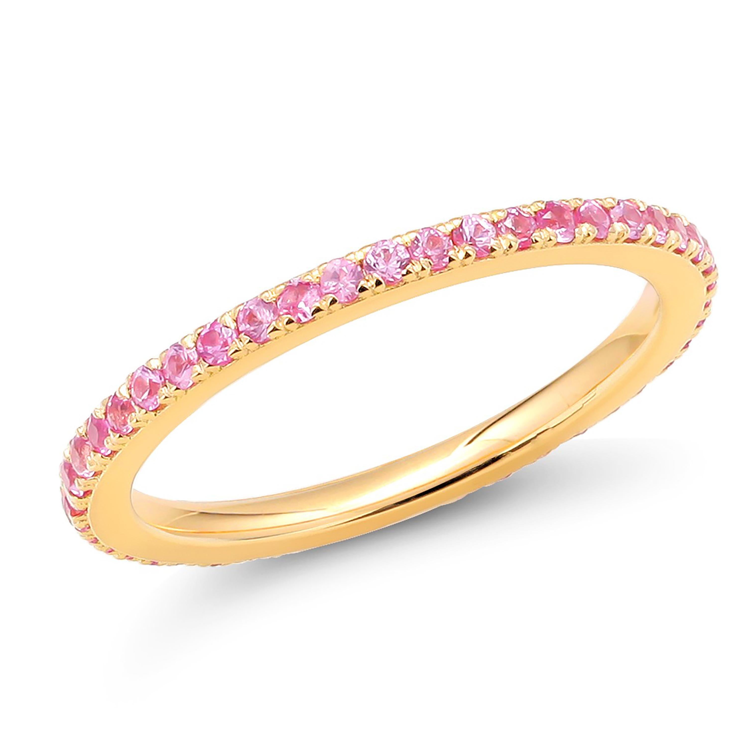 18 Karat Rose Gold Round Pink Sapphire Eternity Band In New Condition In New York, NY