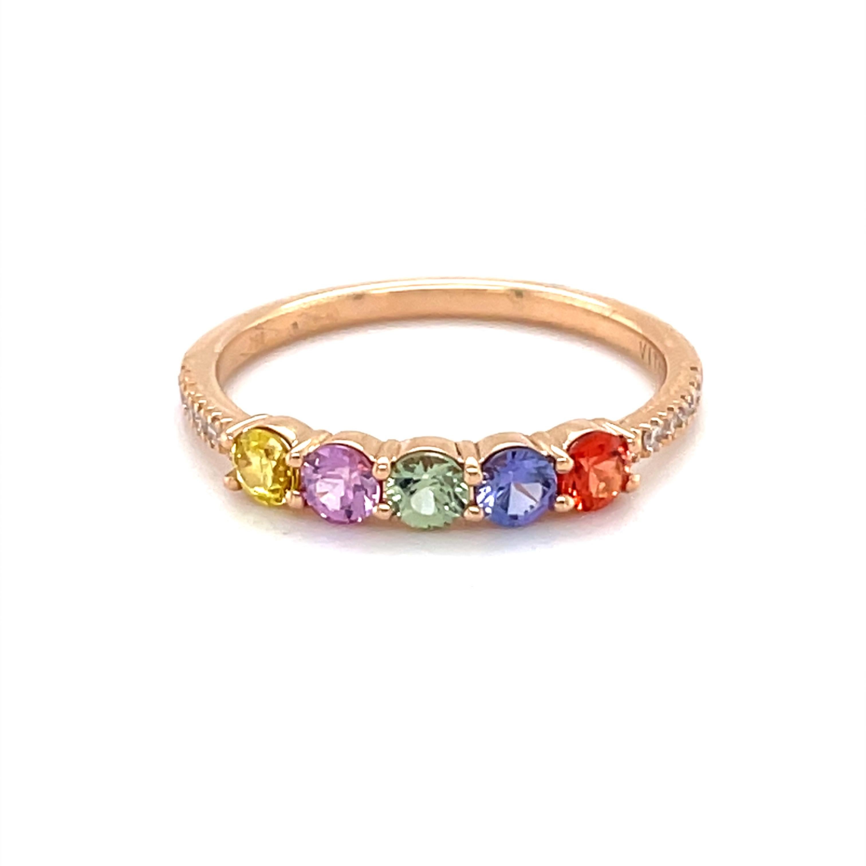 Women's 18 Karat Rose Gold Round Sapphire Diamond Cocktail Ring For Sale