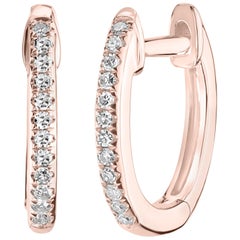 18 Karat Rose Gold Round Single Cut Pave Diamond Huggie Hoop Earring