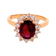 18 Karat Rose Gold Rubillite Tourmaline Diamond Cluster Ring