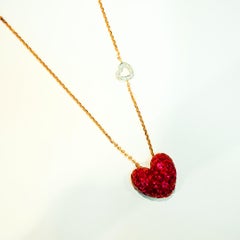 18 Carat Rose Gold Ruby and Diamond Heart Pendant in Invisible Setting