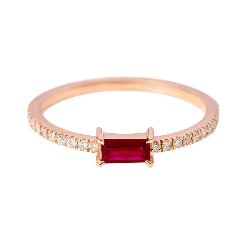 18 Karat Rose Gold Ruby and Diamond Solitaire Eternity Band Ring For Sale