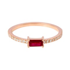 18 Karat Rose Gold Ruby and Diamond Solitaire Eternity Band Ring