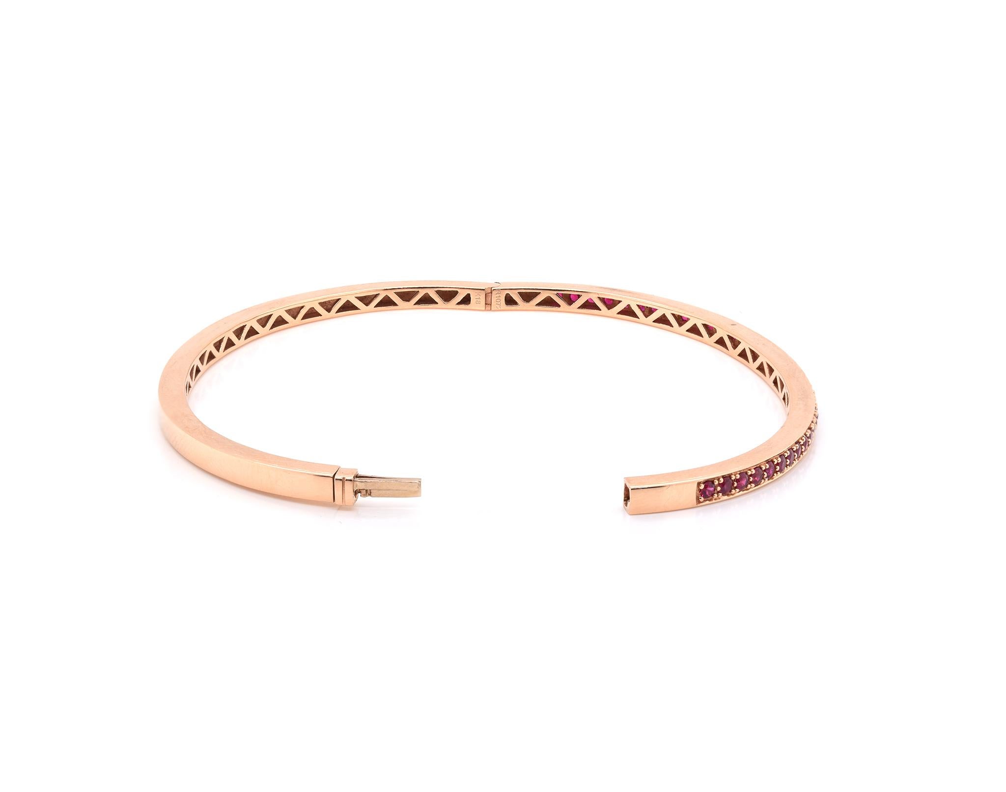 18 Karat Rose Gold Ruby Bangle Bracelet In Excellent Condition In Scottsdale, AZ