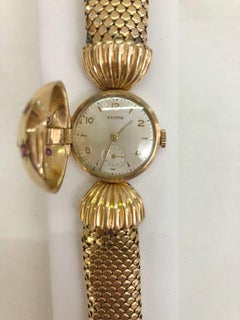 18K Rose Gold Ruby Bracelet Watch by Zenith, Swiss, Circa 1950s