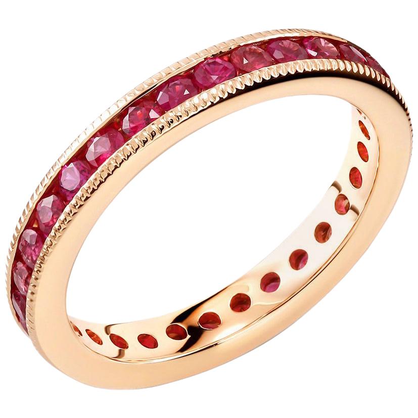 18 Karat Rose Gold Ruby Eternity Band Milgrain Edge Weighing 1.90 Carat