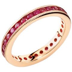 18 Karat Rose Gold Ruby Eternity Band Milgrain Edge Weighing 1.90 Carat