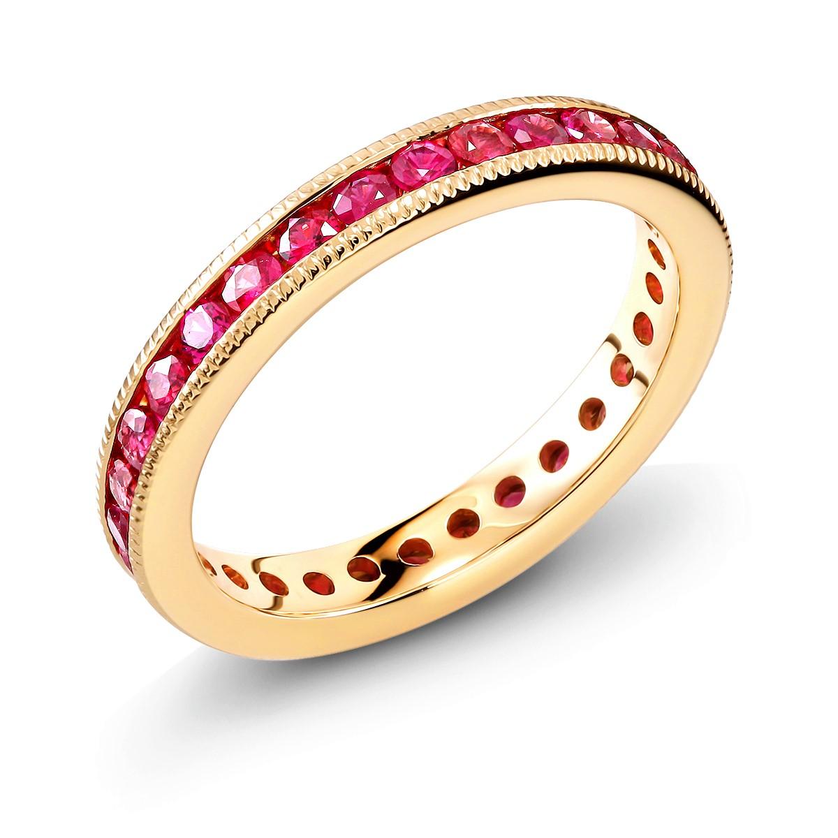 Contemporary Eighteen Karats Rose Gold Ruby Eternity Band Milgrain Edge Weighing 1.90 Carat