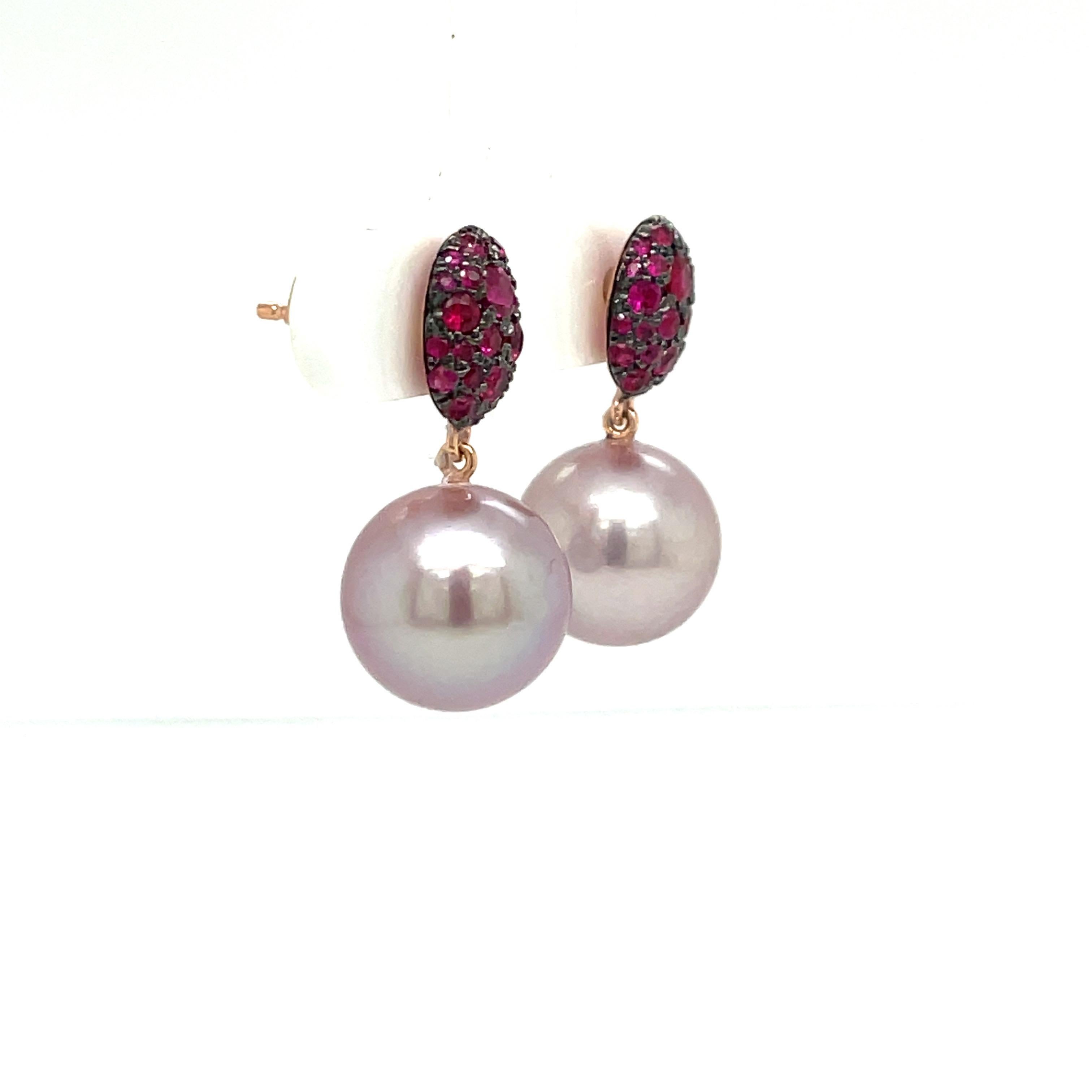 18 Karat Rose Gold Ruby Fresh Water Pearl Drop Earrings 0.92 Carats 6