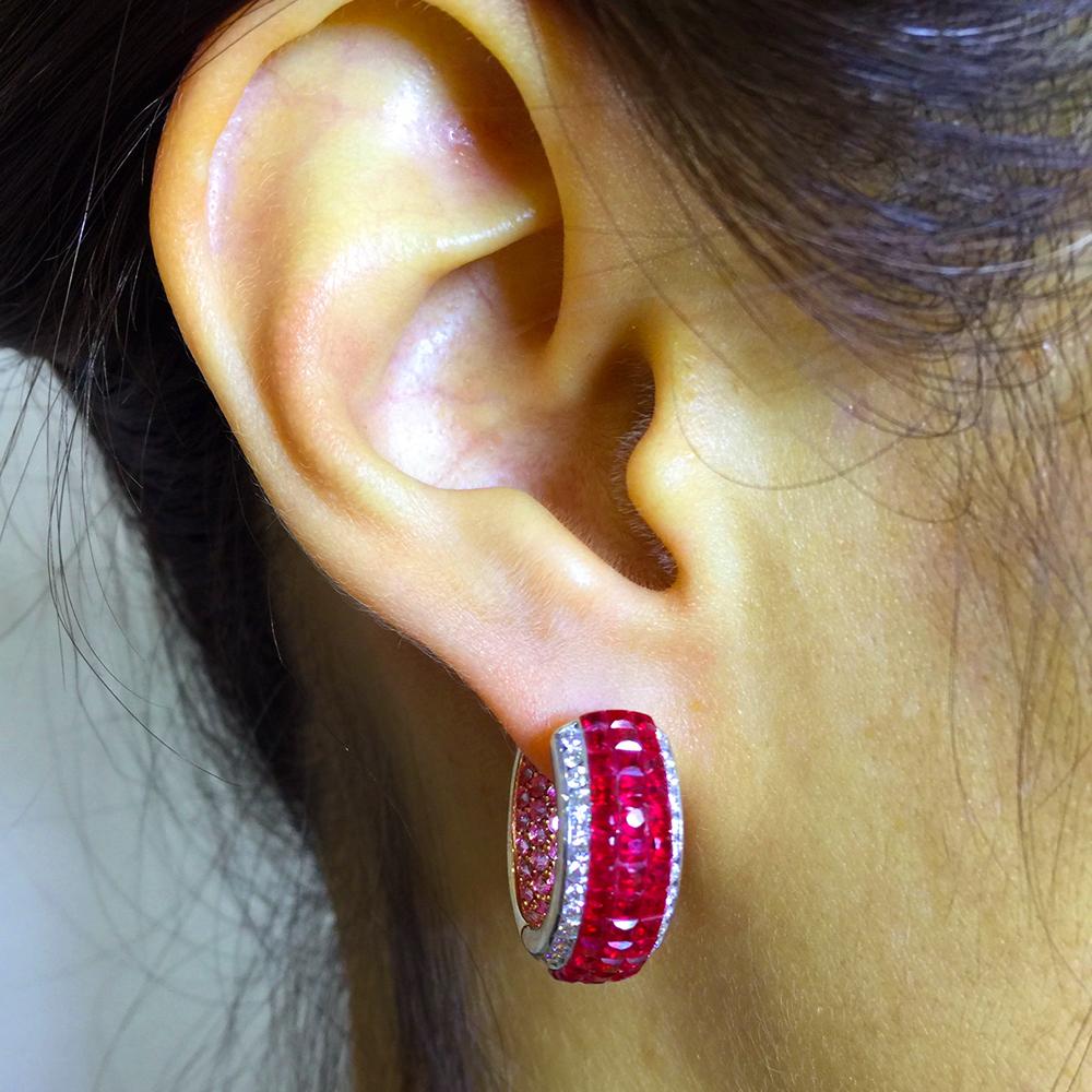 18 Karat Rose Gold Ruby Hoop Earrings For Sale 2