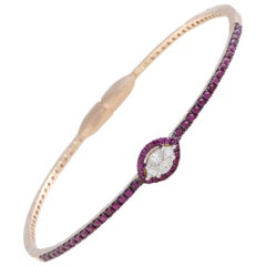 18 Karat Rose Gold Ruby Pave and Diamond Bangle Bracelet