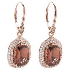 18 Karat Rose Gold Salmon Tourmaline and Diamond Drop Earrings