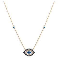 18 Karat Rose Gold Sapphire & Diamond Evil Eye Pendant Necklace