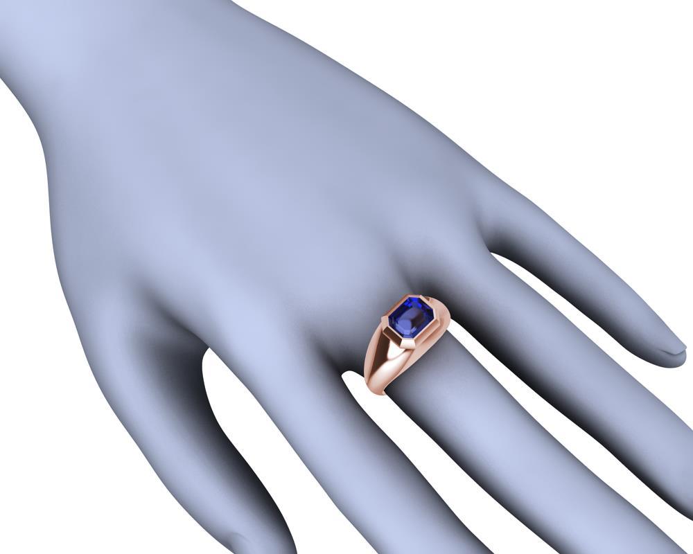 For Sale:  18 Karat Rose Gold Sculpture Ring with 2.54 Carat Emerald Cut Blue Sapphire 10