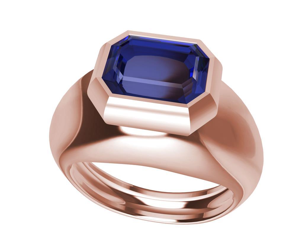 For Sale:  18 Karat Rose Gold Sculpture Ring with 2.54 Carat Emerald Cut Blue Sapphire 11