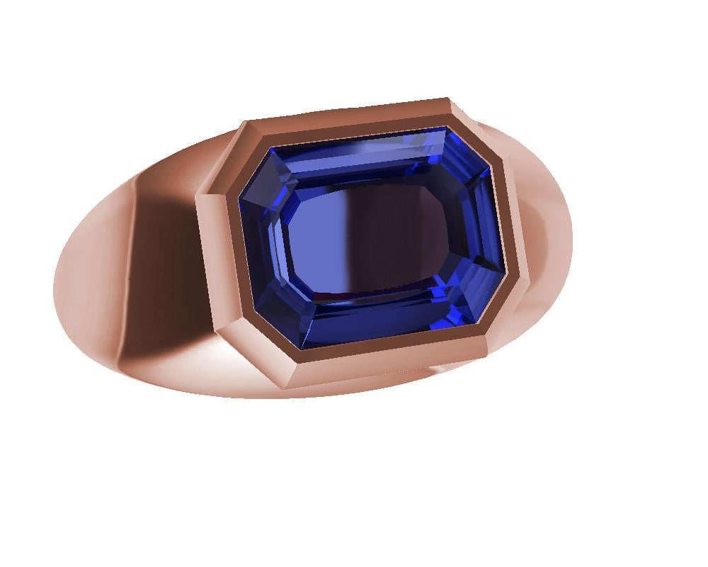 For Sale:  18 Karat Rose Gold Sculpture Ring with 2.54 Carat Emerald Cut Blue Sapphire 4