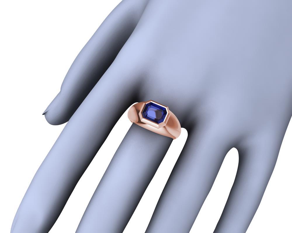 For Sale:  18 Karat Rose Gold Sculpture Ring with 2.54 Carat Emerald Cut Blue Sapphire 9