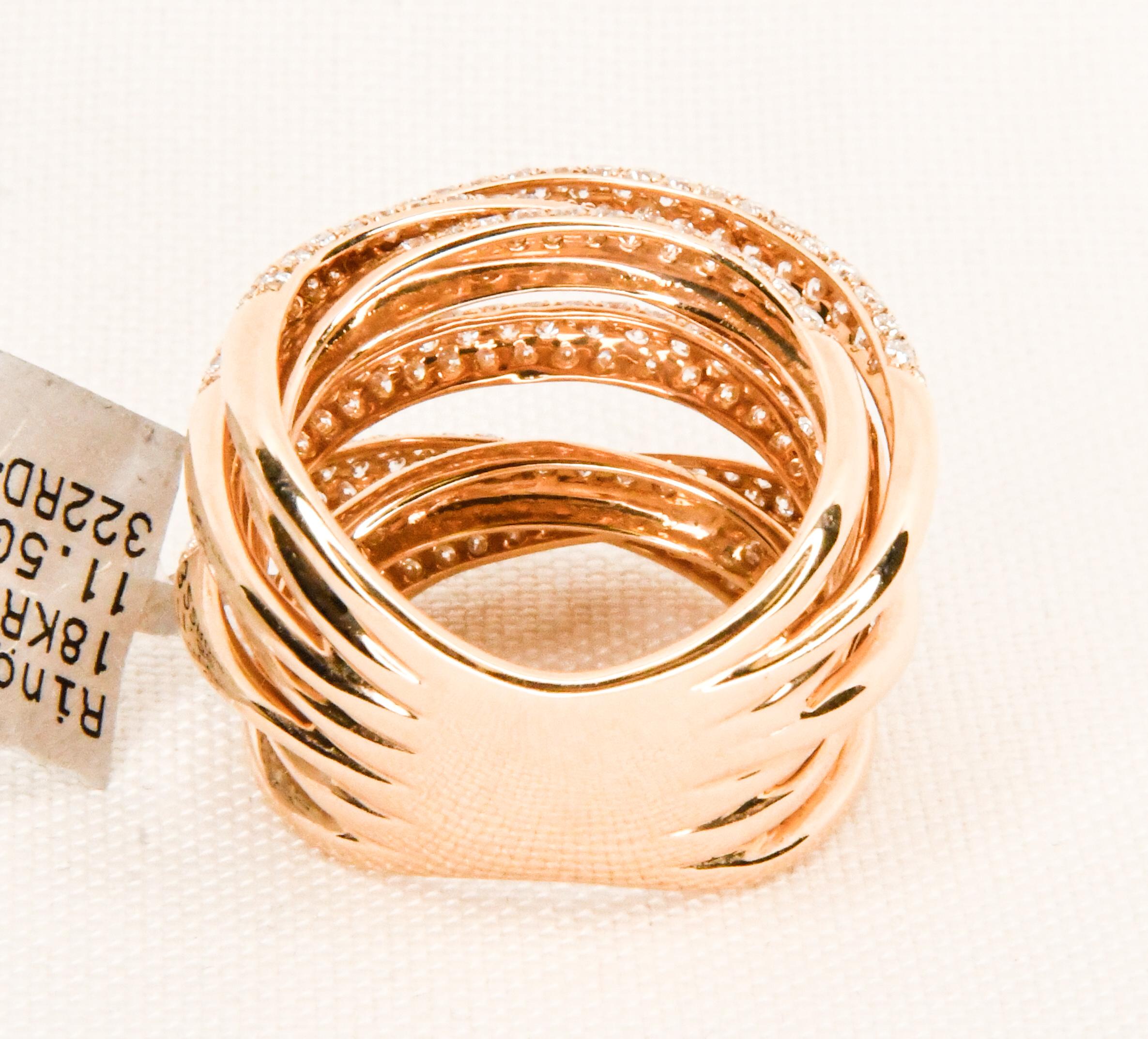 18 Karat Rose Gold Seven Row Micro Pave Diamond Ring In New Condition In Palm Beach, FL