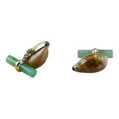 18 Karat Rose Gold Shell in Jade and Sapphires Cufflinks