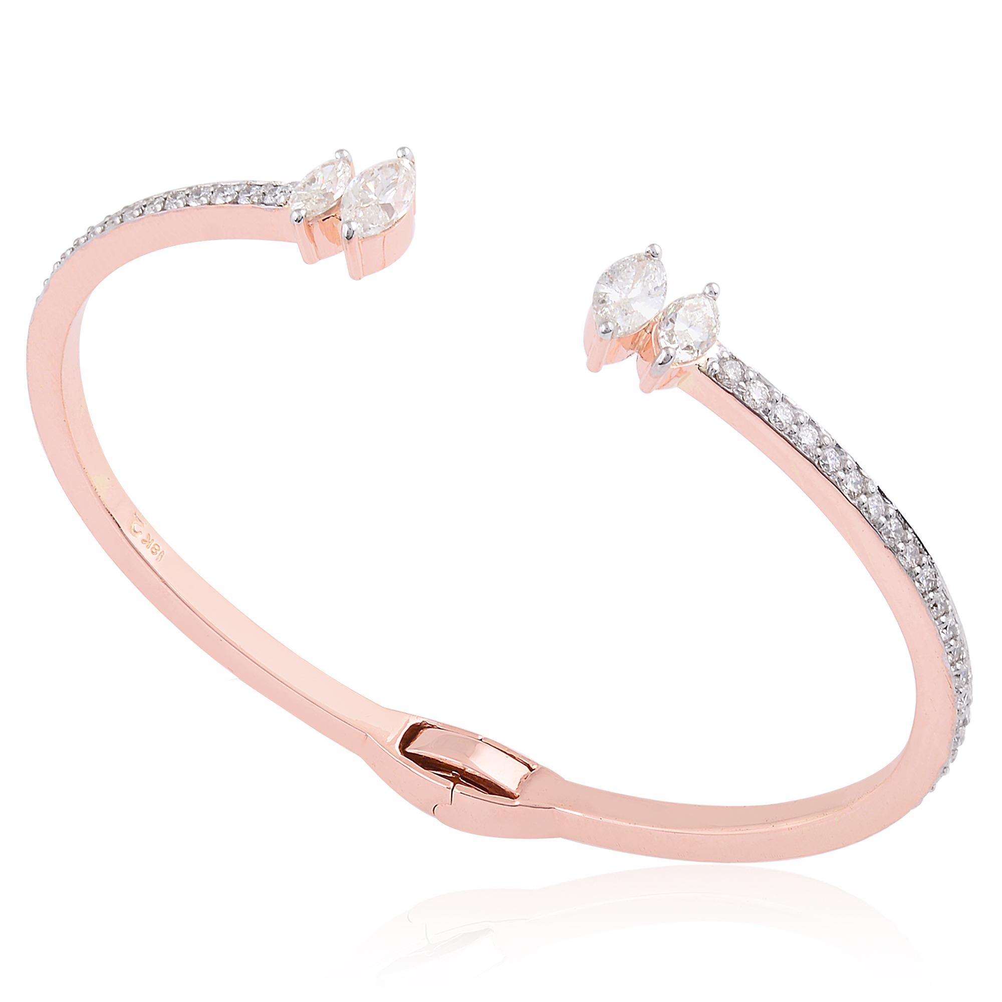 Moderne Bracelet manchette en or rose 18 carats SI Clarity HI Color 2.30 Carat Diamond Cuff Bangle en vente