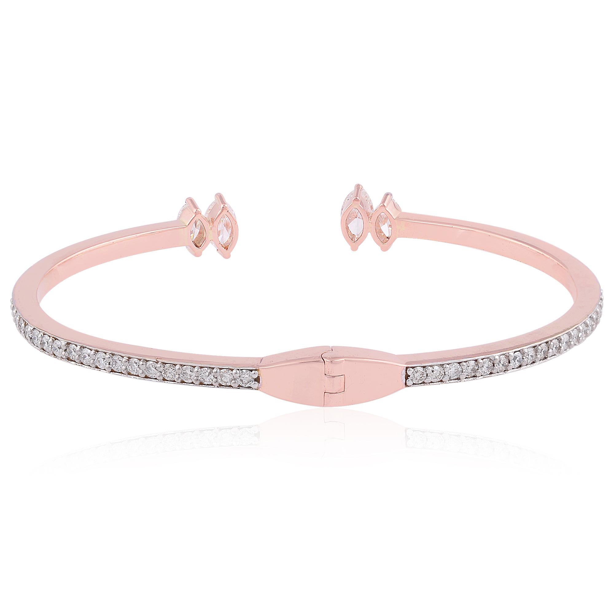 Taille poire Bracelet manchette en or rose 18 carats SI Clarity HI Color 2.30 Carat Diamond Cuff Bangle en vente