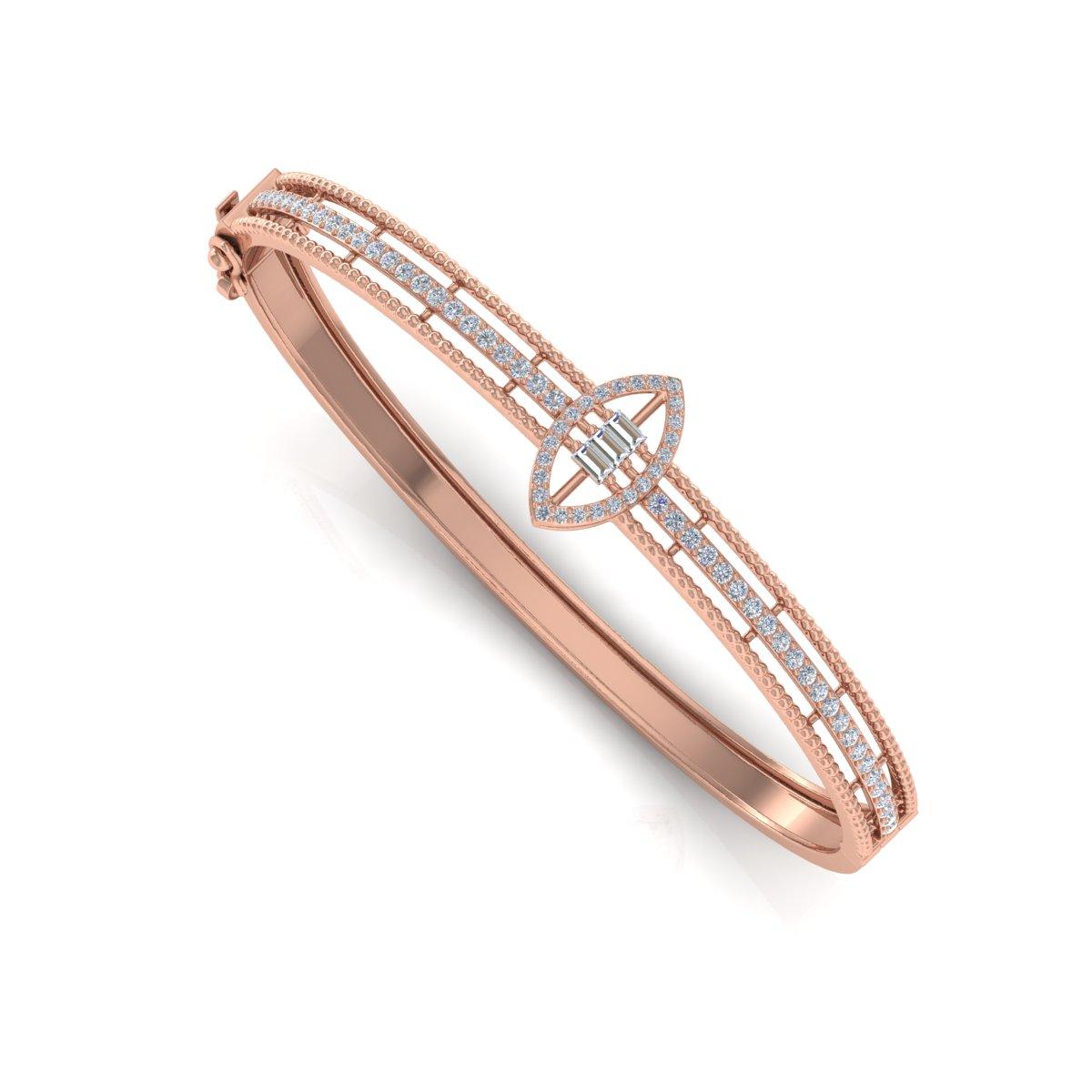 Taille poire Bracelet manchette en or rose 18 carats SI Clarity HI Color 2.30 Carat Diamond Cuff Bangle en vente