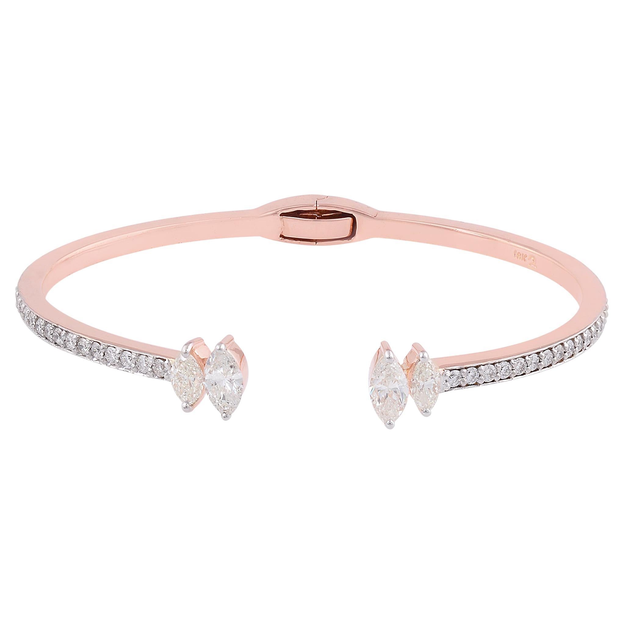 Bracelet manchette en or rose 18 carats SI Clarity HI Color 2.30 Carat Diamond Cuff Bangle