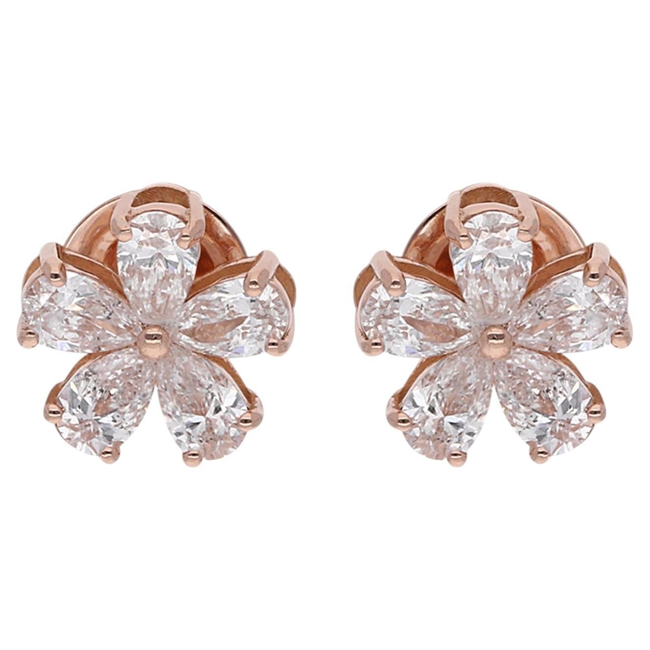 18 Karat Rotgold SI/H Natürliche 0,88 Karat Diamanten Zierliche Blumen Ohrstecker