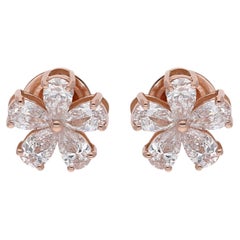 18 Karat Rose Gold SI/H Natural 0.88Ct Diamond Dainty Floral Stud Earrings
