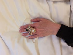 Rose Gold Aquamarines Artisan Contemporary Ring with Diamonds and Sapphires