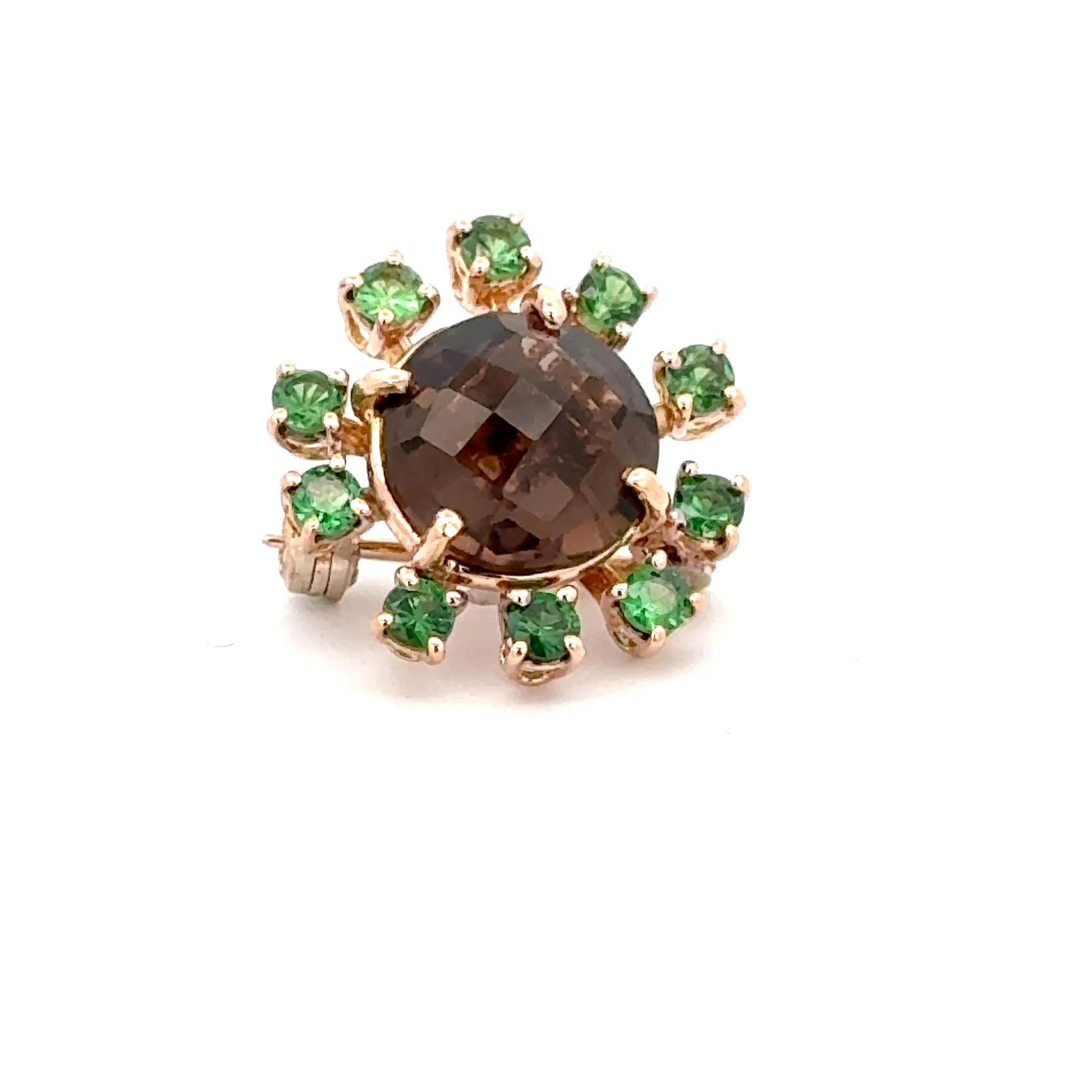 18 Karat Rose Gold Smoky Quartz and Tzavorite Garavelli Brooch In New Condition For Sale In Valenza, IT