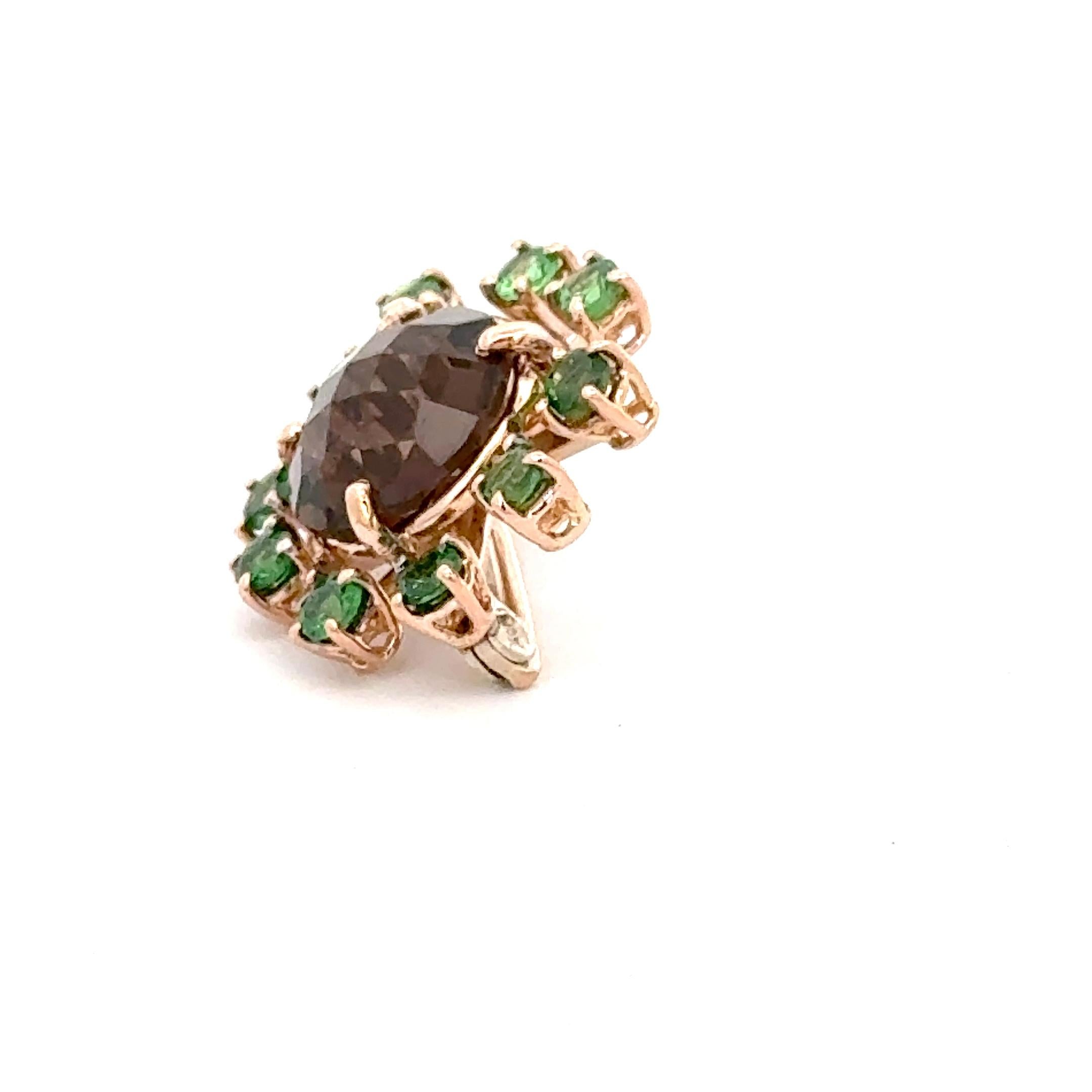 Women's or Men's 18 Karat Rose Gold Smoky Quartz and Tzavorite Garavelli Brooch For Sale