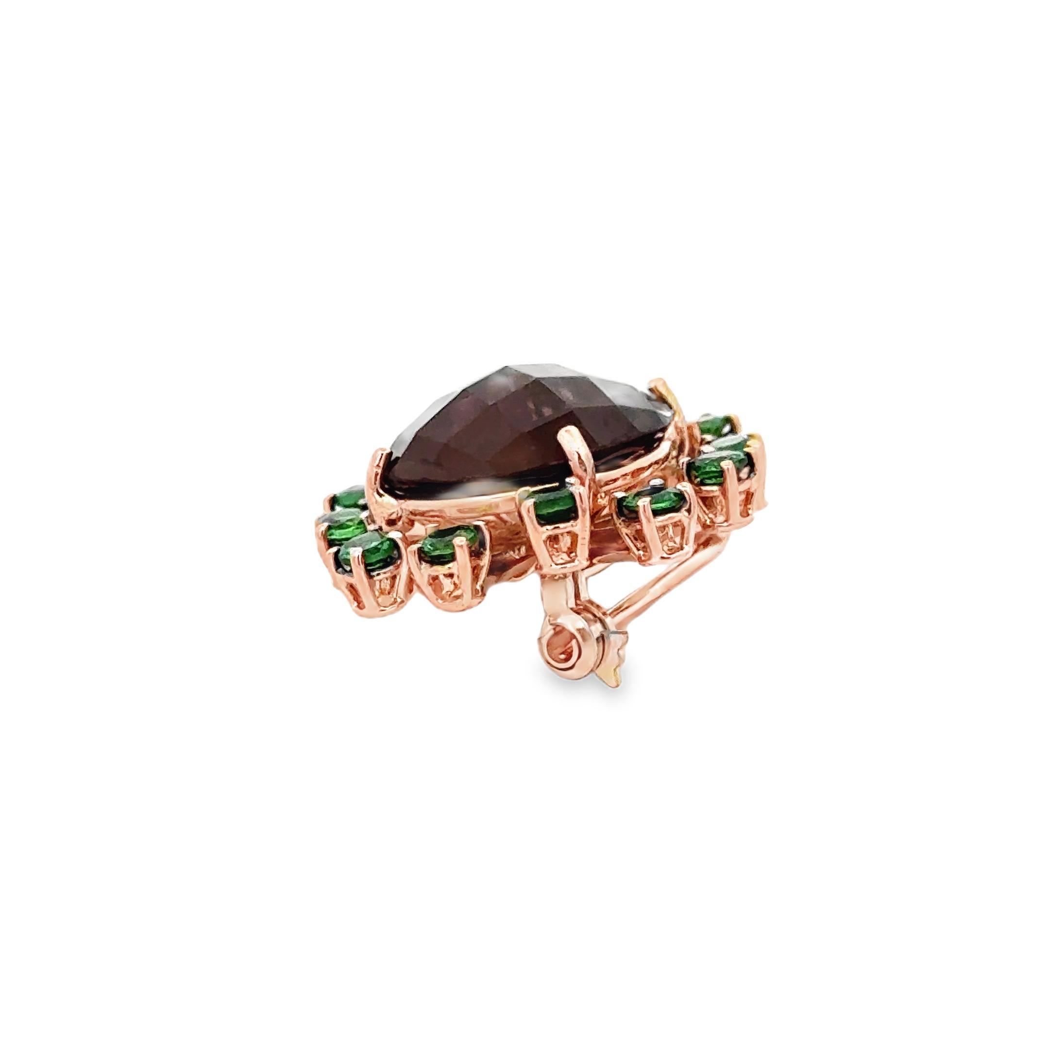 18 Karat Rose Gold Smoky Quartz and Tzavorite Garavelli Brooch For Sale 1