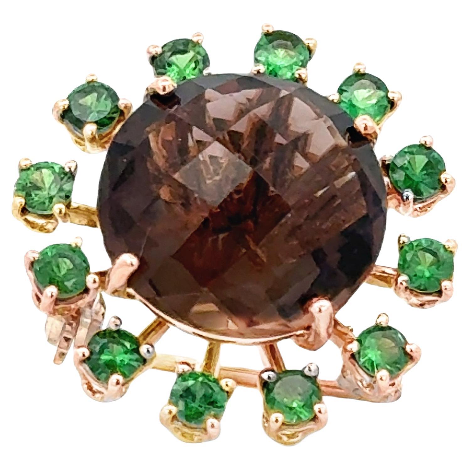 18 Karat Rose Gold Smoky Quartz and Tzavorite Garavelli Brooch