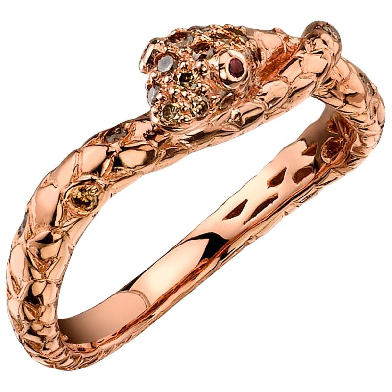 18 Karat Rose Gold Snake Diamond Ring